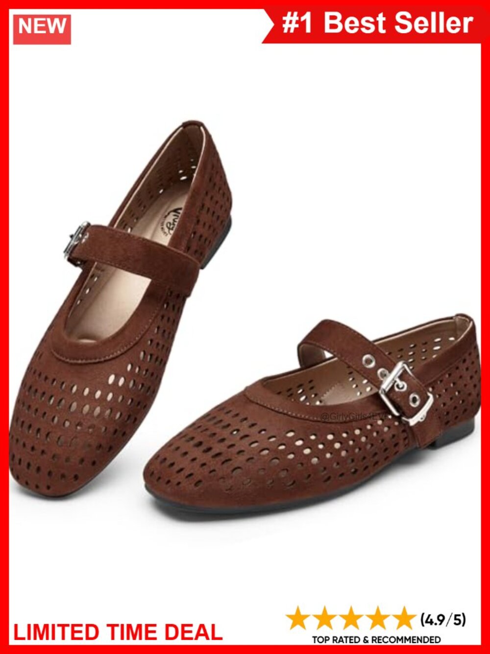 Mary Jane Flats Round Toe Ballet Shoes Adjustable Buckle Comfort Walking